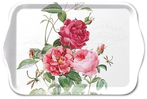 Ambiente Tablett Tray Serviertablett 13x21 cm Dekotablett Amber Rosen Blumenmotiv Melamintablett