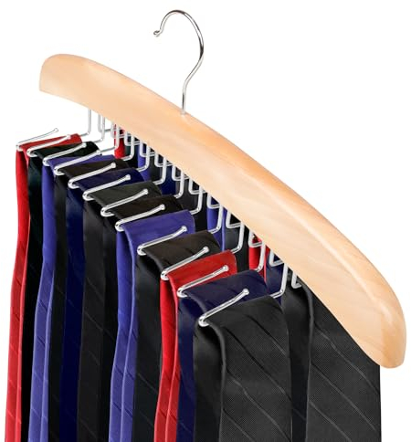 ManGotree hölzerne Krawattenständer, Krawattenbügel für Männer, 24 Haken Krawattenorganisator für Schrank, Gürtelorganisator, platzsparender Krawattenhalter für Krawatten, Gürtel, BH (natürlich)