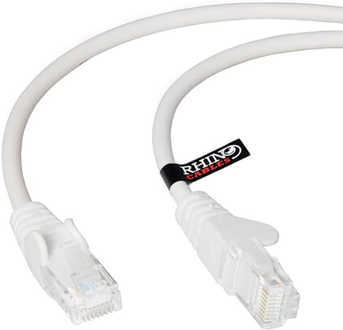 rhinocables CAT5e High-Speed Ethernet Patch Network Cable for LAN — Snagless Cable with RJ45 Connector Lead — Ideal for Internet, Router, Modem, Smart TV, PC & Laptop (1m, White, Pack of 3)