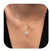 GEMAURA Layering Halskette Damen 14K Vergoldet Goldkette Hypoallergene Doppel Silberkette 925 mit Anhänger Schmuck für Frauen