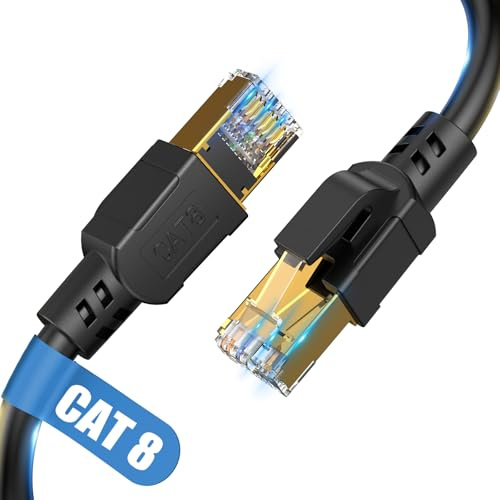 Nebite Cable LAN Cat 8 de 30 m, 40 Gbps, 2000 MHz, cable de conexión Gigabit F/FTP con conector RJ45 para PS5/4, Xbox, módem, TV, conmutador, ordenador portátil, router, más rápido que Cat 6/Cat 7