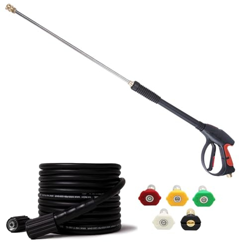 QUTUNI Hochdruckreiniger-Pistole und Schlauch-Set, 2500 PSI Hochleistungs-Hochdruckreiniger-Pistole, Ersatz-Set mit 7,6 m Schlauch, 53,3 cm Verlängerungsstab und 5 Sprühdüsenspitzen
