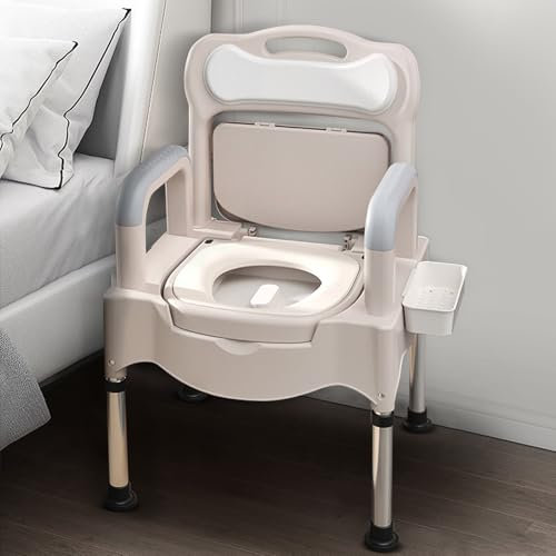 MADHEHAO Commode Toilet Chair - Bedside Commodes Toilet, Height Adjustable Bedside Commode Chair Up to 660 Lbs, 18.5 Inch Ultra Wide Seat for Seniors Disabilities Elderly & Others, Home Use (Beige)