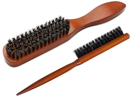 Wildschweinborsten Bürste, 2 Stück Haarbürste Wildschweinborsten für Damen und Herren, Sleek Bun Bürste Schweineborsten Haarbürste für Dünne Feines Nasses Trockenes Haar Glättung Massaging