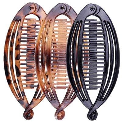 3 Stück Bananenspange,Vintage Fischschwanz Haarspange,Flexible Haarclips für dickes Hair,Ideal für Pferdeschwanz und Hochsteckfrisuren,Bananen Haarspangen für Frauen Langes,Lockiges und Glattes Haar