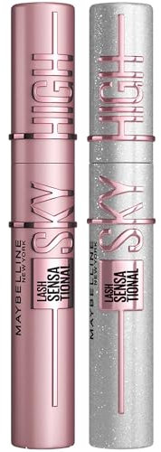 Maybelline New York Lash Sensational Sky High Mascara, Volumising & Lengthening Mascara, Washable Flake-Free Formula: Black + Space Diamond (Duo Bundle)