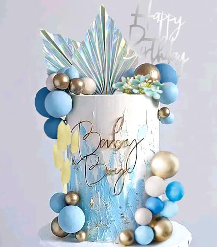 JeVenis Silber Blau Kuchendekorationen Glitter Blau Weiß Silber Kugeln Cake Topper für Hochzeitsdekoration Winter Themed Birthday Party Zubehör