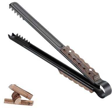 Campingmoon - Longue pince à barbecue en acier inoxydable et pince à charbon - Poignée en bois de palissandre - Accessoires de barbecue - Œillets de suspension - Longueur : 40,6 cm