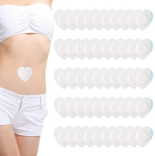 50pcs Castor Oil Patches Castor Oil Pack RizinusöL Pflaster Bauchnabel Pflaster Belly Button Patch RizinusöL Packungen FüR Den Bauchnabel Herzform RizinusöL-Pflaster öL Nicht Im Lieferumfang Enthalten