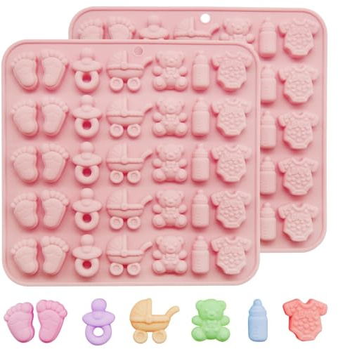 2 pezzi stampi per cioccolato per baby shower in silicone antiaderente, stampo carino tutina carrozza orso a forma di impronta di bambino biberon ciuccio, stampi per decorazioni di cupcake e torte