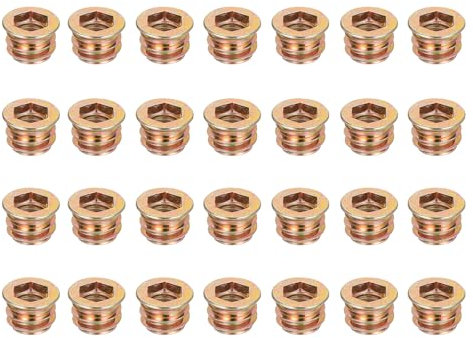 sourcing map 28Pcs Threaded Inserts Nuts, M8x10mm Hex Socket Drive Nut Inserts for Wood - Carbon Steel Screws Furniture Screw in Nuts Bolt Fastener