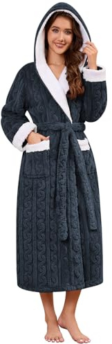 Niwicee Bata Mujer Invierno Albornoz Para Mujer Baño Larga Bata de Felpa Suave con Capucha Cinturón Ajustable Cálido Cálida Albornoz SPA Casa