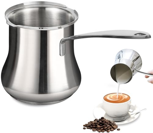 Cafetera turca, cafetera turca, 500 ml, jarra de leche de acero inoxidable 304, jarra de moca turca, para cocina de inducción, vitrocerámica y llama abierta