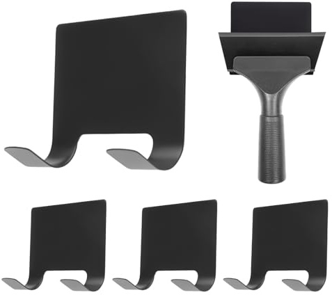 MOROBOR Lot de 4 crochets adhésifs pour raclette de douche, porte-raclette, porte-serviette, crochets de rangement étanches en acier inoxydable, accessoires de bain pour cuisine et salle de bain (noir