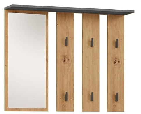CDF Garderobe Wandgarderobe mit Spiegel Flurgarderobe Dielenpaneel Wandpaneel mit Regal Haken Modern Garderobenpaneel Platzsparend für Flur Diele Schlafzimmer - Anthrazit Eiche Artisan