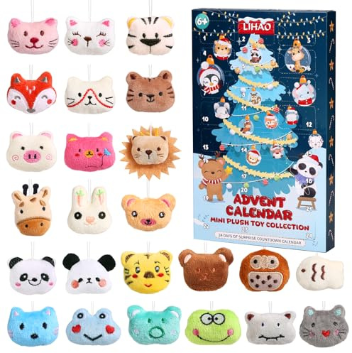 LIHAO Calendario dell'Avvento Bambini 2025, 24 Peluche di Animali con cordino per Appendere, per Bambine Bambini Amici, Decorazione Natalizia, Giocattolo Regalo Calendario Avvento