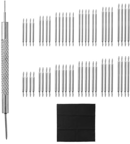 JRSHIRLEYLTD 144 stycken premium rostfritt stål fjäderstänger set 8–25 mm klockverktyg professionell klockborttagare reparationsverktygssats klockpennor 18 olika storlekar, silver, med 1 rengöringsduk