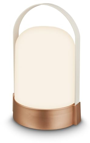 BRILONER - Lampara de mesa sin cable, regulable en niveles, ip44, cable usb-c, brillo regulable, LED recargable, lampara mesita noche, 14.5 x 13.5 x 24 cm, bronce blanco metálico
