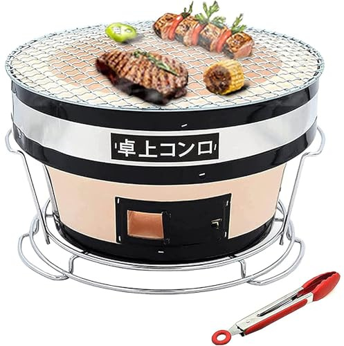 Bärbar japansk Hibachi keramisk grill | Kolgrillspis med tänger | Runt Yakitori BBQ-bord för inomhus- och utomhusmatlagning