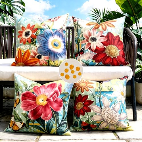Fundas de Cojines 50x50 Verde Funda Cojin Exterior Impermeable Hojas Florales de Doble Cara Funda Cojines Sofa Outdoor Cushions Fundas Decorativas Sofas Almohada Decorativa para Decoracion Salon Cama