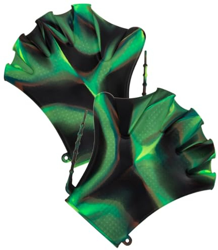 Veemoon Paletas de Natación de Silicona Ajustables para Adultos, Guantes Auxiliares de Buceo Color Verde Rana, Entrenamiento Acuático y Natación, Protección Cómoda para Manos, 1 Par