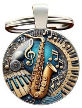 Porte-clés, bijou de sac saxophone piano et clé de sol.