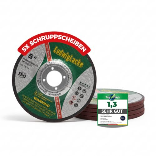 5 Stück Schruppscheiben 125 mm Metall – 6 mm starke Schleifscheiben für Winkelschleifer mit 22,2 mm Aufnahme – robuste Flexscheiben zum Entfernen von Schweißnähten, Rost und Farbe