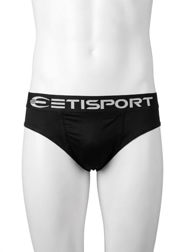 ETISPORT Slip Porta Coquillera Deportivo. Suspensorio Deportivo con Bolsillo para Coquilla. Hockey, Rugby y Artes Marciales. Algodón Transpirable Elástico. Negro Talla M