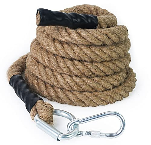 Aoneky Gym Klätterrep med Karbinhake - 30/40/50mm, 3-9M, Jute Sportrep för Styrketräning Muskelträning Kraftträning, Tillbehör för Hem Gym