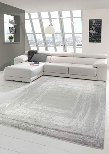 Merinos Hochwertiger Design Teppich Abstrakt aus Naturfasern in Grau Größe 200 x 290 cm