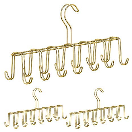 3 x Gürtelhalter, Krawattenhalter aus Metall, platzsparend, je 14 Haken, Krawatten & Gürtel, Kleiderschrank, Gold