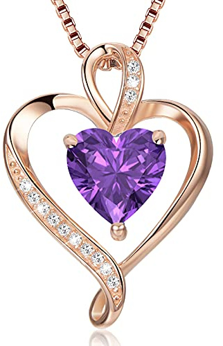 LAVUMO Heart Necklace for Women Real 925 Sterling Silver Love Cubic Zirconia Pendant Brithstone Necklace Birthday Mothers Day Jewellery Gifts for Women