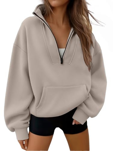 Trendy Queen Felpe Mezza Zip Pullover Quarter Zip Oversize Felpe con Cappuccio Maglioni Comodi Abiti Autunno 2025 Y2K Vestiti Invernali, Colore: Grigio caffè., Large
