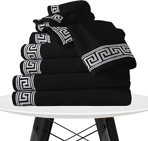 Lions 8 Piece Family Towels Bale Set - 4x Face, 2x Hand, 2x Bath Towels, 500 GSM - Premium 100% Egyptian Cotton, Super Soft Highly Absorbent, Greek Pattern Quick Dry Towel