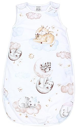 TupTam Sacco Nanna Neonato 2.5 TOG – Sacco Nanna Tutto L’anno con Cerniera Laterale, Cotone OEKO-TEX, Animali sulle nuvole, 80-86