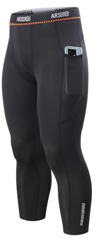 ARSUXEO 3/4 Collant de Compression Leggings de Course à Pied pour Hommes Pantalon Capri Sport Gym K76 Noir M