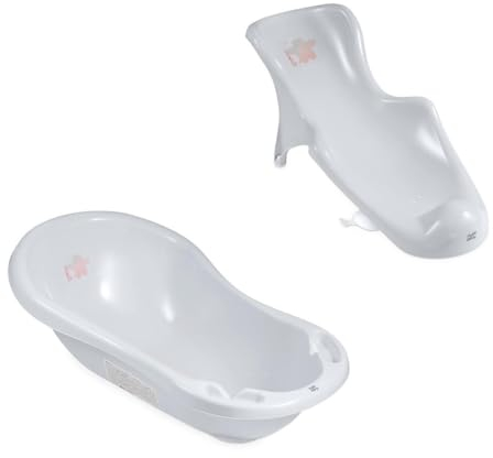 Hylat Baby Praktische Babywanne mit Stöpsel und Badewannensitz - TÜV Rheinland zertifiziert - Rutschfest & Komfortabel für die Ersten Lebensmonate - Lite-Kollektion - Farbe: Grau, Motiv: Friends