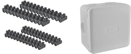 Debflex 704751 BARRETTES DE CONNEXION 12 PLOTS NOIRES 2X2.5+2X6 (Ensemble de 4) & Boite de derivation electrique - etanche exterieur - IP55 85X85 - Debflex - 718806 - Polypropylène, Gris