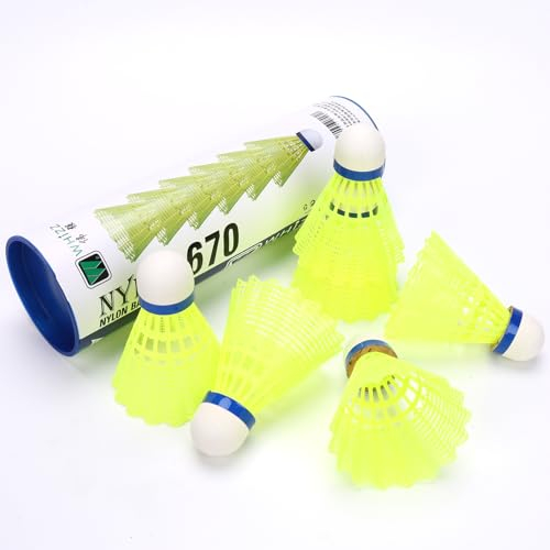 GROOFOO Badminton Bälle, 6 Stück Federbälle Badminton, Nylon Badminton Ball, langlebige Federbälle, Nylon Federbälle Vollkork, Batting Training Badmintonbälle für Jugendspieler Indoor und Outdoor