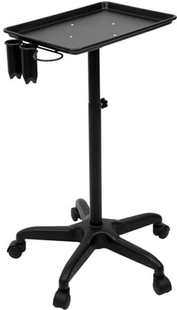 TRIEBAN Plateau de tatouage - Chariot de salon à roulettes - Chariot en aluminium - Équipement sur roues et réglable en hauteur - Pour chariot dentaire, coiffeur (noir avec support sèche-cheveux)