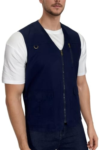 MeiLayM Herren Outdoor Weste Arbeitsweste Anglerweste Schnelltrocknende Freizeitweste Ärmellos Sport Weste Jagd Fotografie Weste Camping Multifunktionsweste Blau,L