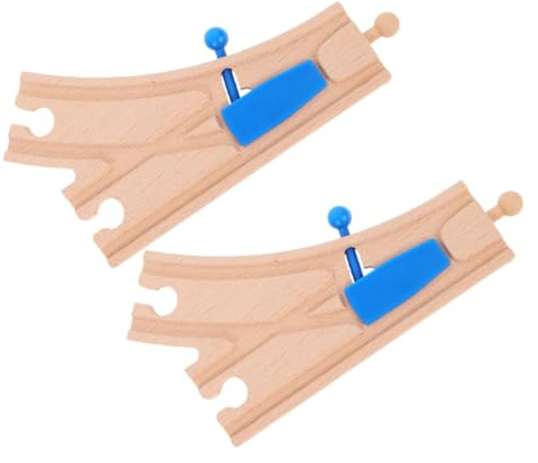 ADOCARN Binari del Treno in Legno Blu, Connettori per Binari di Scambio, Set 2 Pezzi per Bambini, Accessori per Pista Trenino Compatibili, Gioco Educativo e Sviluppo Motorio