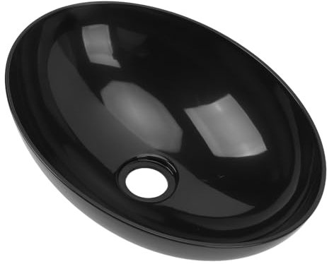 SIXRUN 399.1x288.9x141.9mm Oval Acrylic Basin Bowl Sink, RV Motorhome Boat Sink, Black Sink for Kitchen with Drainage Outlet, Suitable for RV, Yacht, Boat, Kitchen and More Scenarios