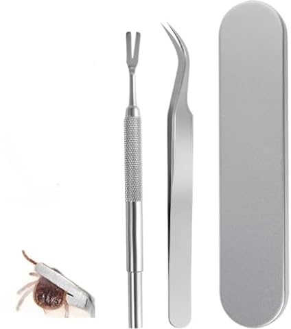 Aifrymne Tick Removal Tool Kit for Dogs, Cats, and Humans – Professional Stainless Steel Tick Remover Set with Fine-Tipped Tweezers, Tick Shovel, and Durable Storage Box, Essential for Outdoor Safety