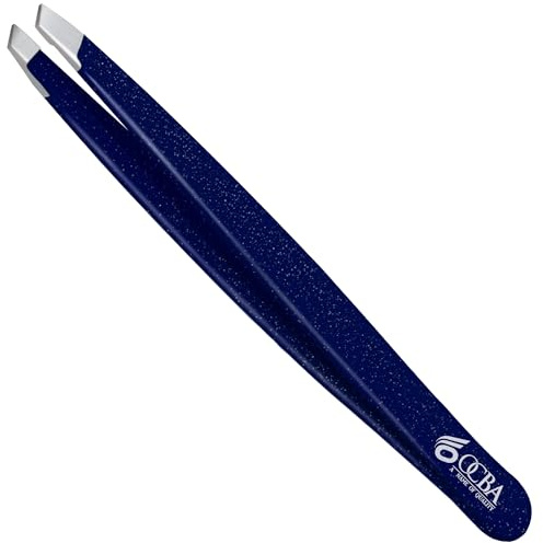 OCBA 4 Pcs Tweezers for Facial Hair Women & Men for Precise Grooming of Eyebrows - Professional Stainless Steel Eyebrow Tweezers for Ingrown Hair on Nose Ear (Glittery Blue)