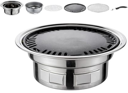 Dsdhuf 13 Inch Stainless Steel Korean Barbecue Multifunctional Charcoal Barbecue Grill Portable Charcoal Stove forCamping Picnic Indoor