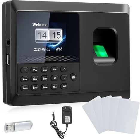 Timbratrice Presenze Dipendenti, Timbratura in Macchine per Piccole Imprese, Rilevatore di Presenza per Piccole Imprese, Capacità di 1000 Impronte Digitali, con 5 Badge Identificativi, Disco U da 8G