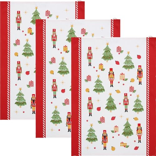 Erwin Müller Geschirrtuch Nussknacker 3er-Pack Baumwolle rot-grün Größe 50x70 cm - strapazierfähig, saugstark, weihnachtliches Motiv