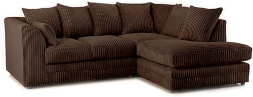 Darnall Jumbo Cord Corner Sofa –Right Hand – Thick Chunky Cord Fabric – Delivered Assembled – 2 Man Room of Choice – Free UK Delivery- Brown