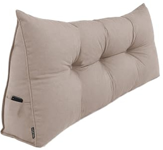 POKAR Cuscino Schienale Divano 120x50x20 cm | Cuscino da Lettura per Divano e Letto con Appoggio Schiena Grande | Cuscino a Cuneo Triangolare con Tasche Laterali | Certificato Oeko Tex 100 | Beige